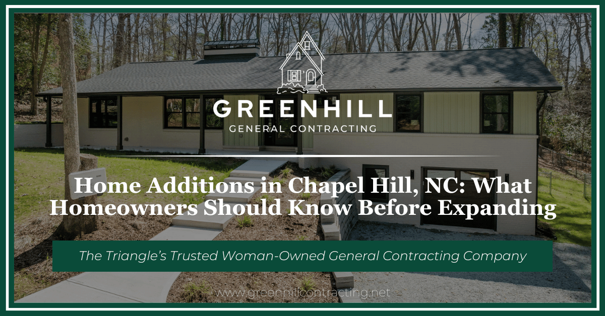 Green Hill Contracting article cover: exterior of a wooded ranch home with a newly built lower-level addition
